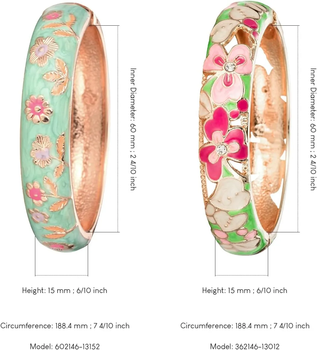 UJOY Handcraft Cloisonne Jewelry Bracelet Colorful Enamel Butterfly Flower Bird Hollowed Spring Hinged Cuff Bangles Women Gifts Pack in Box 88A11