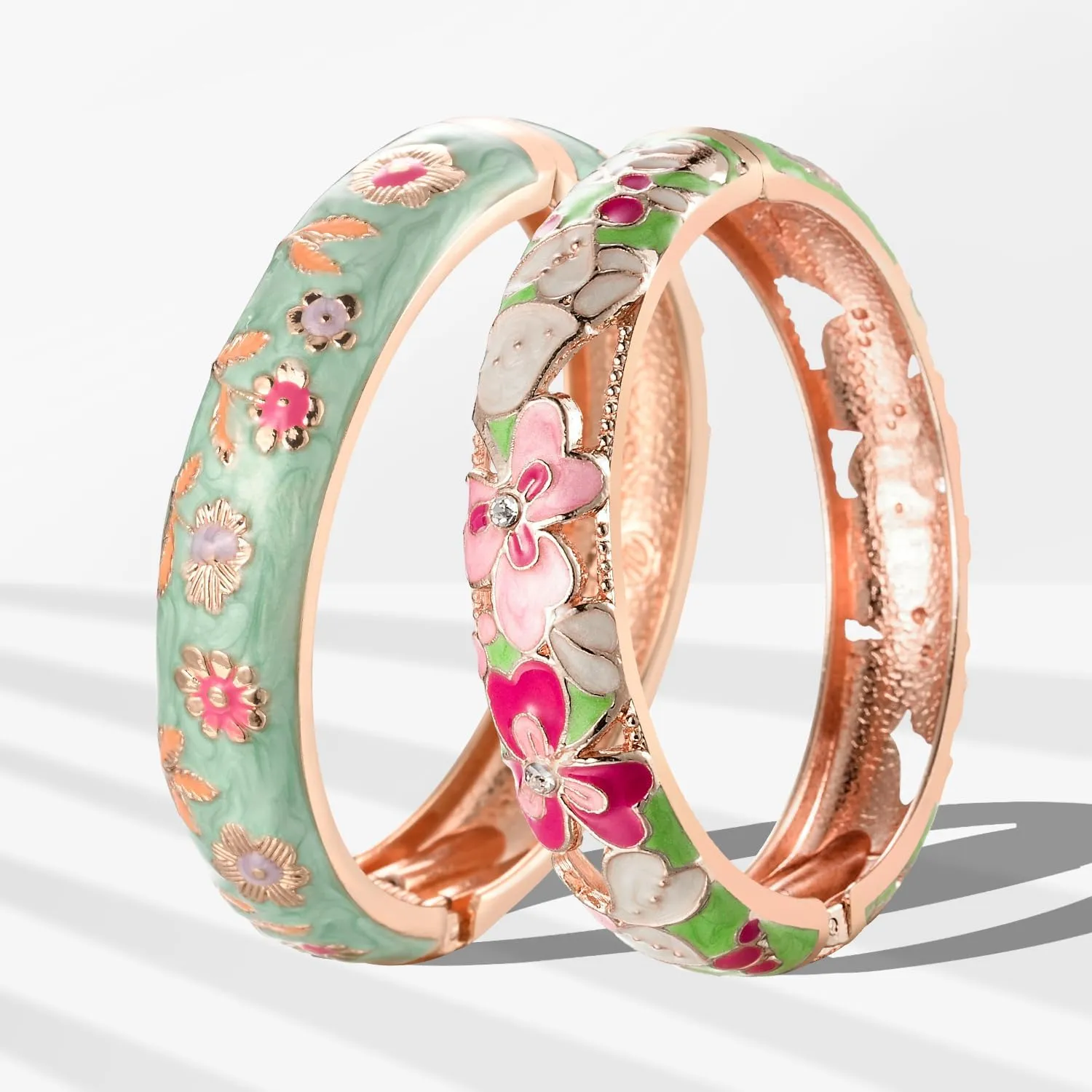 UJOY Handcraft Cloisonne Jewelry Bracelet Colorful Enamel Butterfly Flower Bird Hollowed Spring Hinged Cuff Bangles Women Gifts Pack in Box 88A11