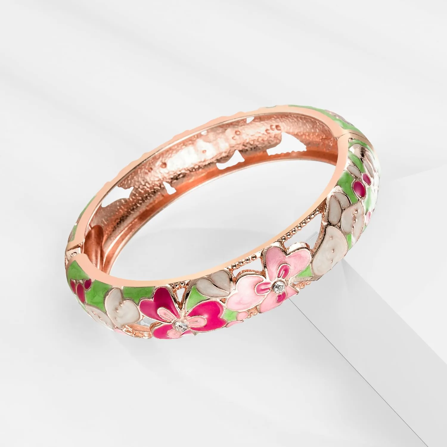 UJOY Handcraft Cloisonne Jewelry Bracelet Colorful Enamel Butterfly Flower Bird Hollowed Spring Hinged Cuff Bangles Women Gifts Pack in Box 88A11