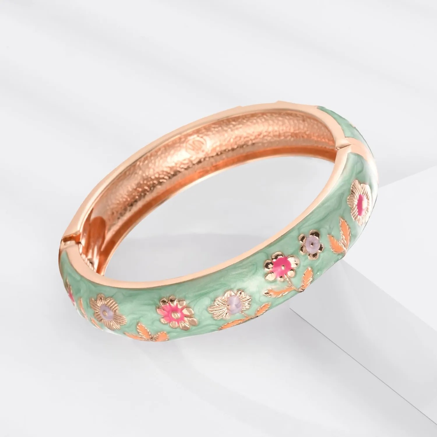 UJOY Handcraft Cloisonne Jewelry Bracelet Colorful Enamel Butterfly Flower Bird Hollowed Spring Hinged Cuff Bangles Women Gifts Pack in Box 88A11