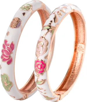 UJOY Vintage Bracelet Gold Plated Enameled Jewelry Spring Hinge Metal Cuff Cloisonne Bangles Set Gift Box Packed 55A