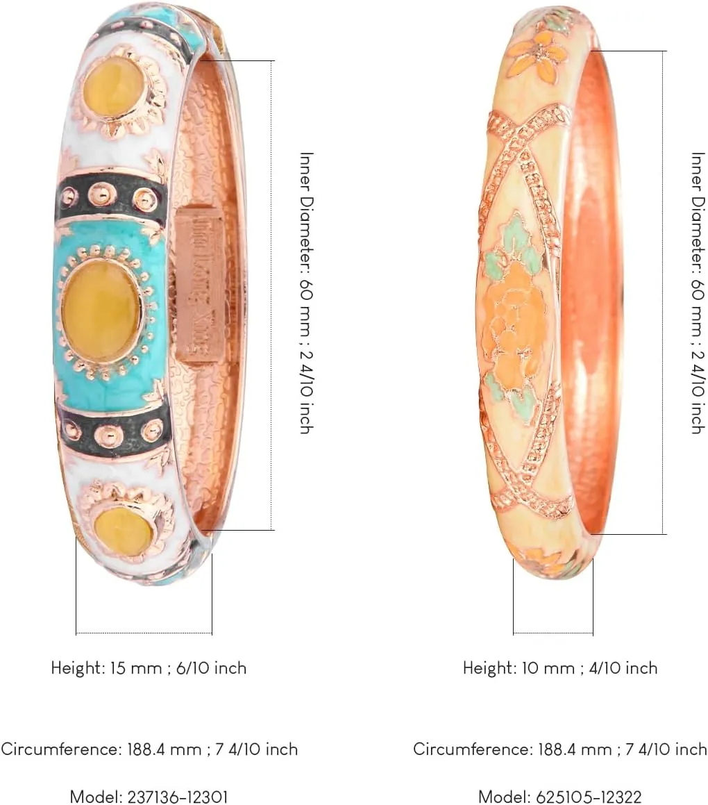 UJOY Vintage Cloisonne Jewelry Bracelet Gold Plated Handmade Bead Rhinestones Enamel Spring Cuff Bangles 2 Pcs Set for Womens Gift 7735