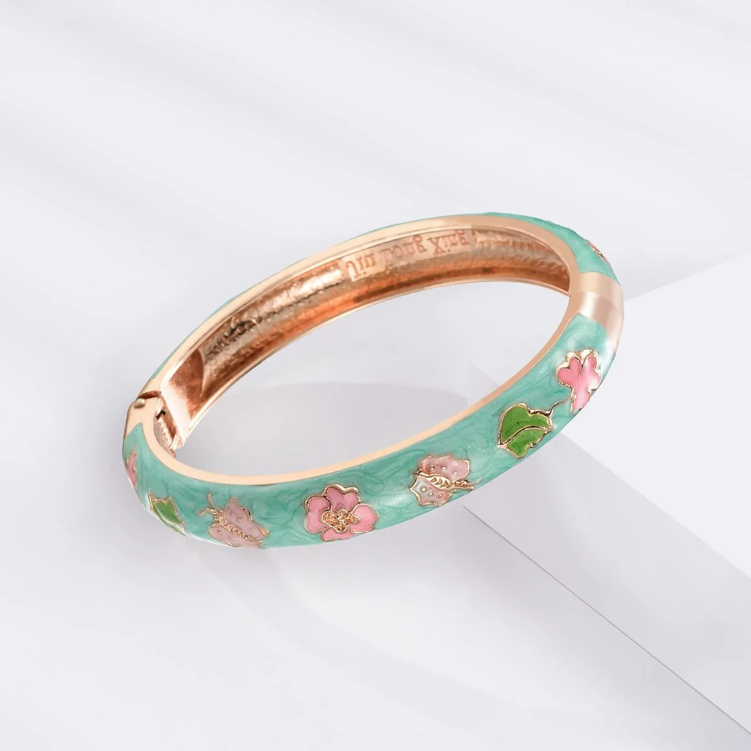 UJOY Vintage Jewelry Cloisonne Handcrafted Enameled Butterfly Flower Gorgeous Rhinestone Gold Hinged Cuff Bracelet Bangles Gifts 88A09