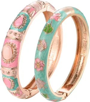 UJOY Vintage Jewelry Cloisonne Handcrafted Enameled Butterfly Flower Gorgeous Rhinestone Gold Hinged Cuff Bracelet Bangles Gifts 88A09