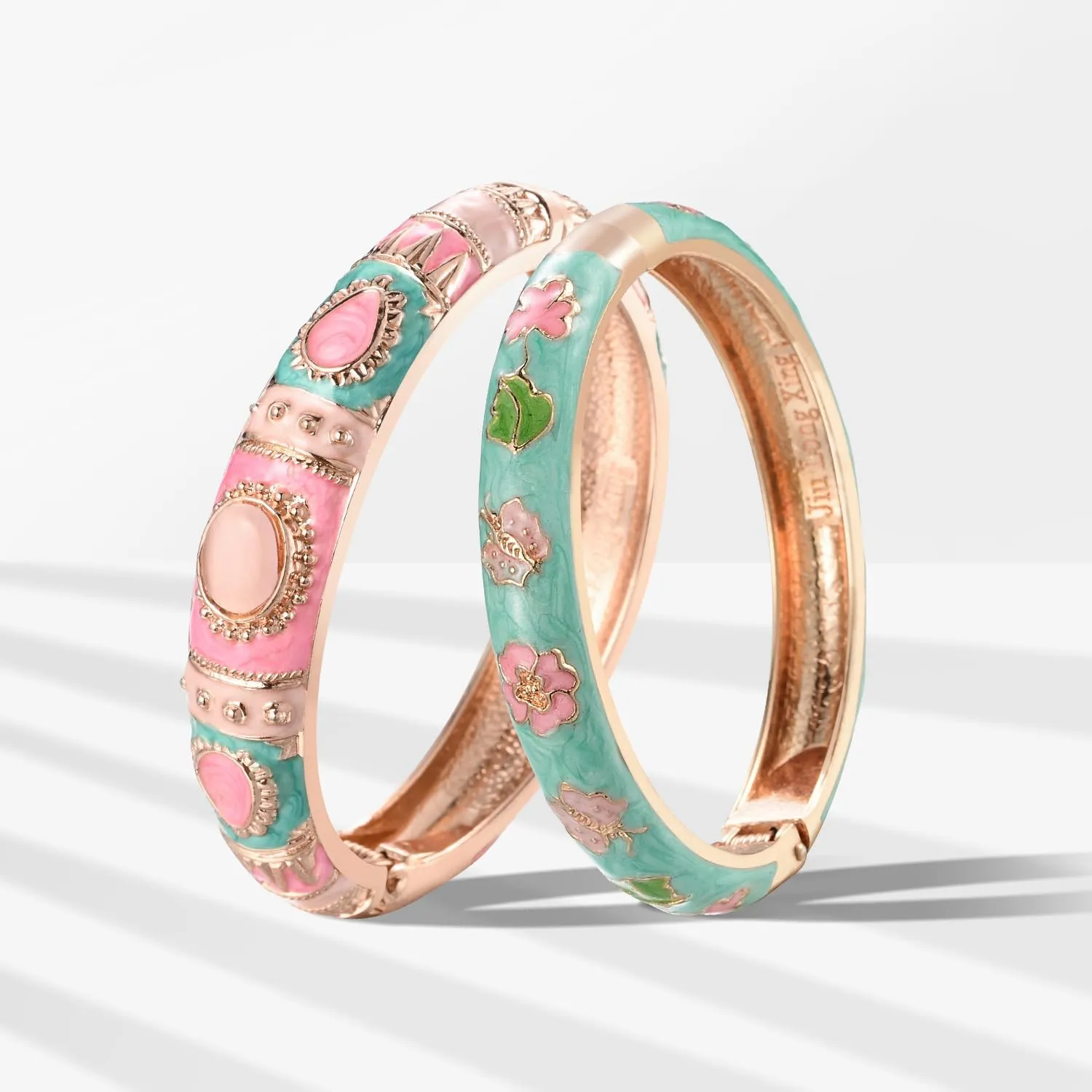 UJOY Vintage Jewelry Cloisonne Handcrafted Enameled Butterfly Flower Gorgeous Rhinestone Gold Hinged Cuff Bracelet Bangles Gifts 88A09