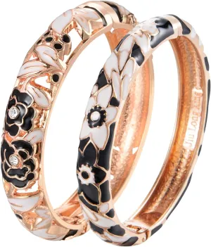 UJOY Vintage Jewelry Cloisonne Handcrafted Flower Enameled Gorgeous Rhinestone Gold Hinged Cuff Bracelet Bangles Gifts 88A10