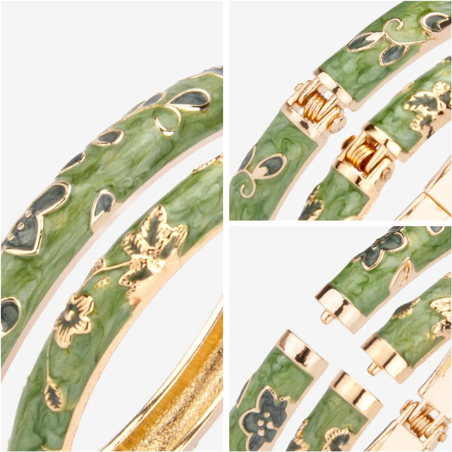UJOY Womens Multi-Colors Cloisonne Bracelet Gold Plated Flower Hollowed Enameled Hinged Cuff Bangles Jewelry Gift 88A10