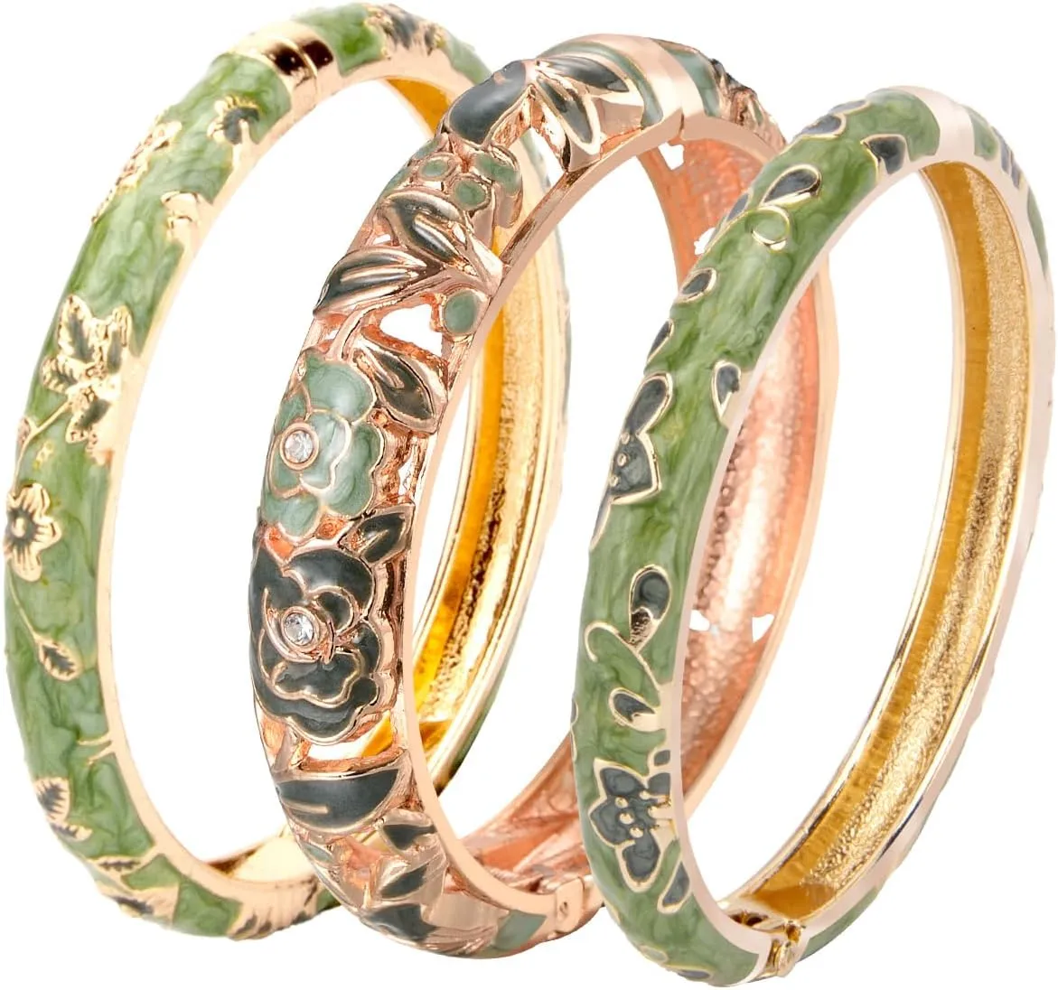 UJOY Womens Multi-Colors Cloisonne Bracelet Gold Plated Flower Hollowed Enameled Hinged Cuff Bangles Jewelry Gift 88A10