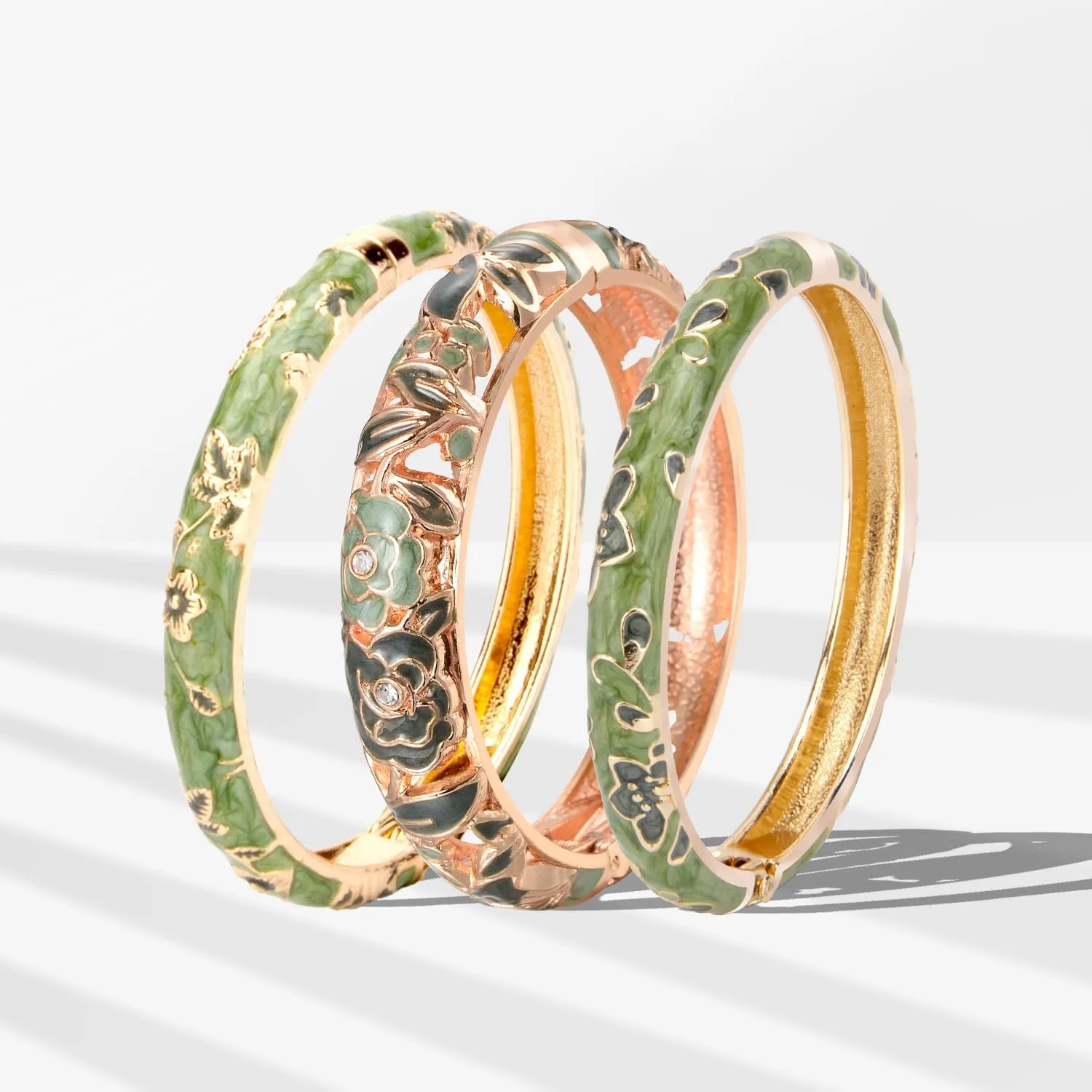 UJOY Womens Multi-Colors Cloisonne Bracelet Gold Plated Flower Hollowed Enameled Hinged Cuff Bangles Jewelry Gift 88A10