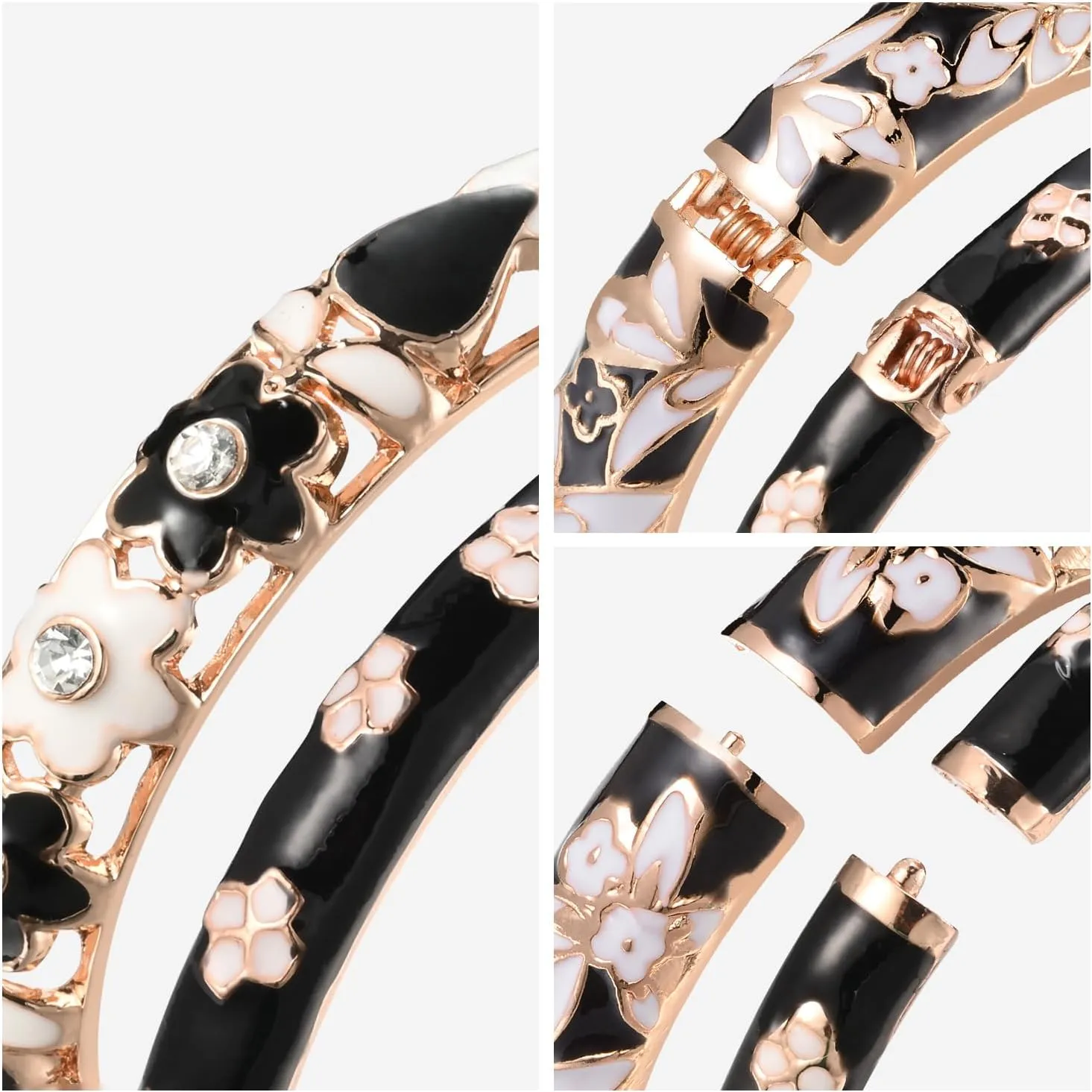 UJOY Womens Multi-Colors Cloisonne Bracelet Gold Plated Flower Hollowed Enameled Hinged Cuff Bangles Jewelry Gift 88A10