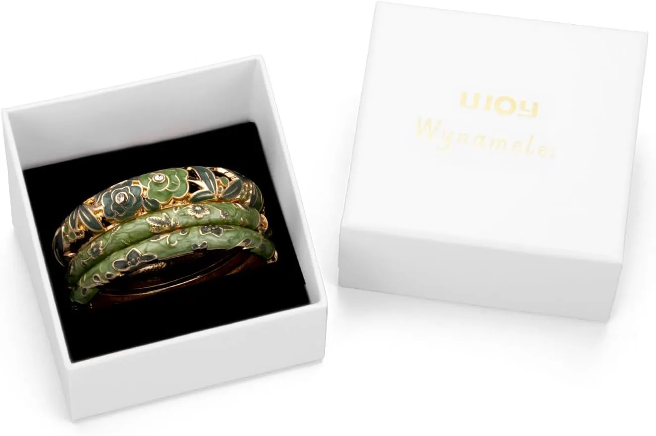UJOY Womens Multi-Colors Cloisonne Bracelet Gold Plated Flower Hollowed Enameled Hinged Cuff Bangles Jewelry Gift 88A10