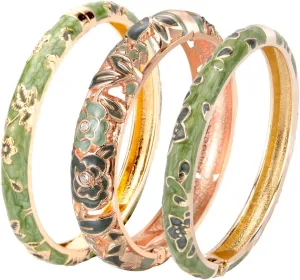 UJOY Womens Multi-Colors Cloisonne Bracelet Gold Plated Flower Hollowed Enameled Hinged Cuff Bangles Jewelry Gift 88A10