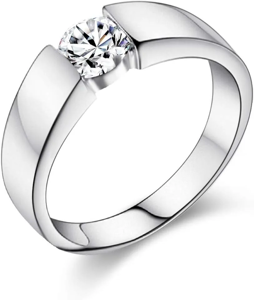 Uloveido Classic Platinum/Rose Gold Plated Round Brilliant Cut Cubic Zirconia Solitaire Wedding Engagement Rings J002