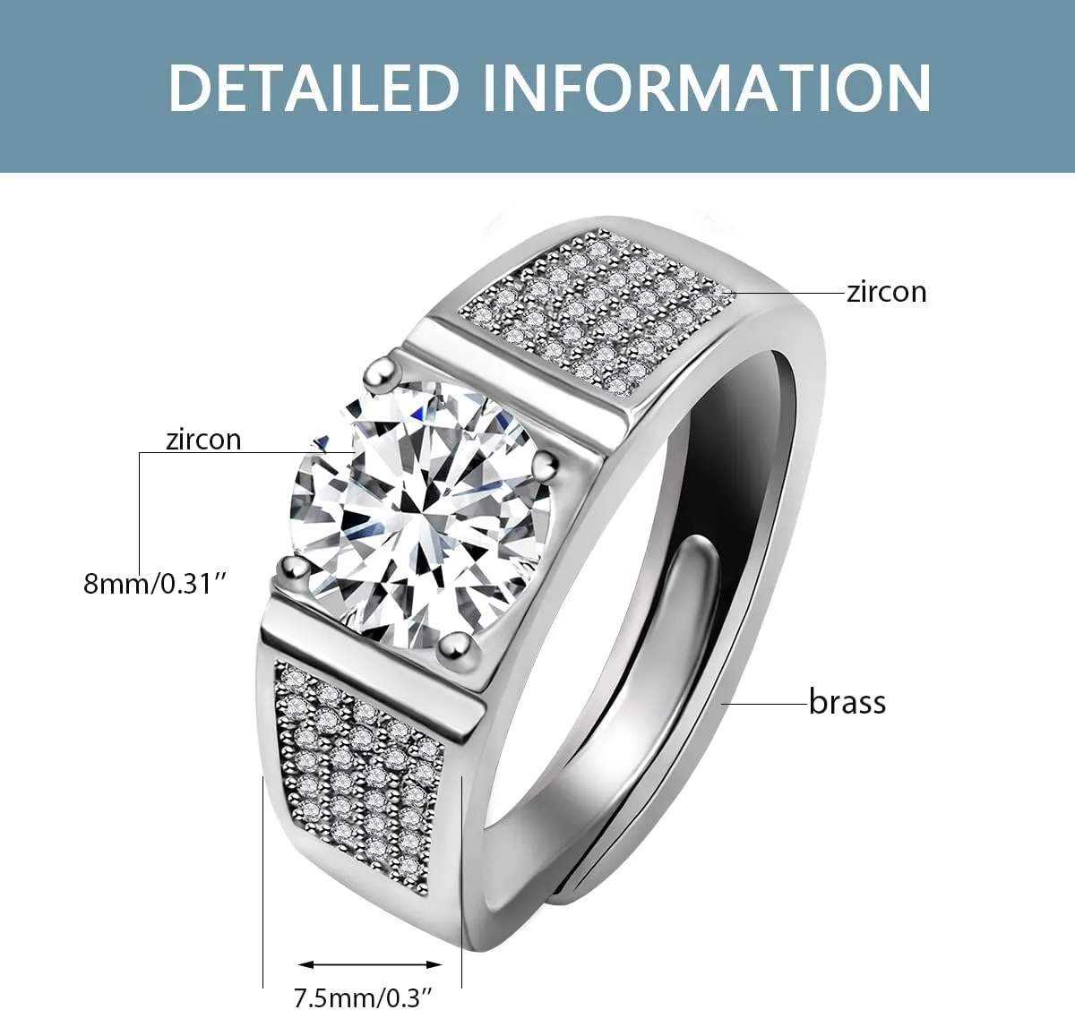 Uloveido Silver Color Cubic Zirconia Solitaire Wedding Engagement Rings Adjustable His and Hers Couple Rings Set for Women and Men