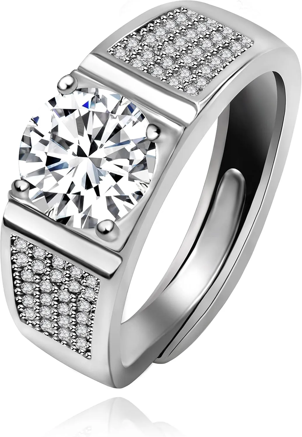 Uloveido Silver Color Cubic Zirconia Solitaire Wedding Engagement Rings Adjustable His and Hers Couple Rings Set for Women and Men