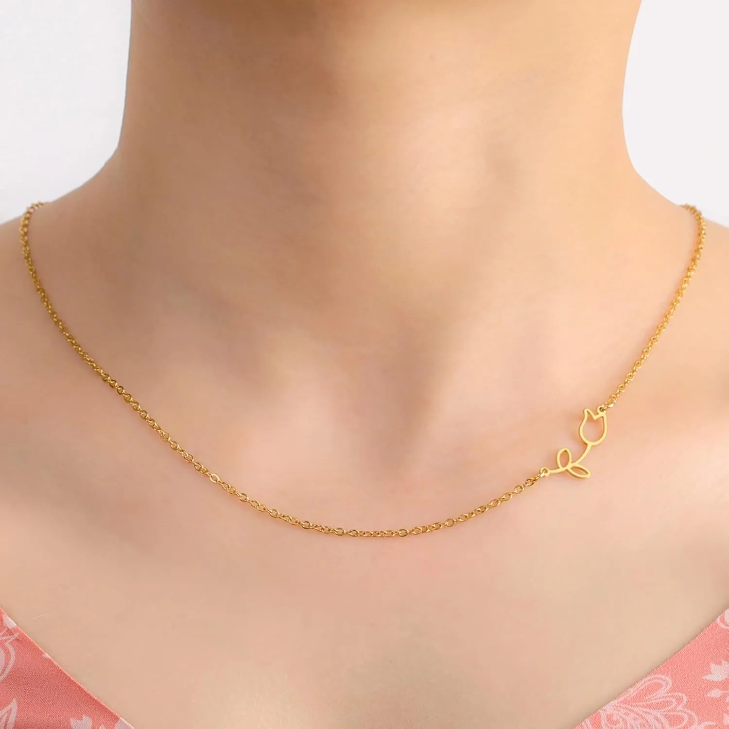 UNIFT Tulip Heart Necklace for Women Stainless Steel Dainty Elegant Opening Heart Tulip Flower Pendant Necklace Mother Tulip Lover Gift