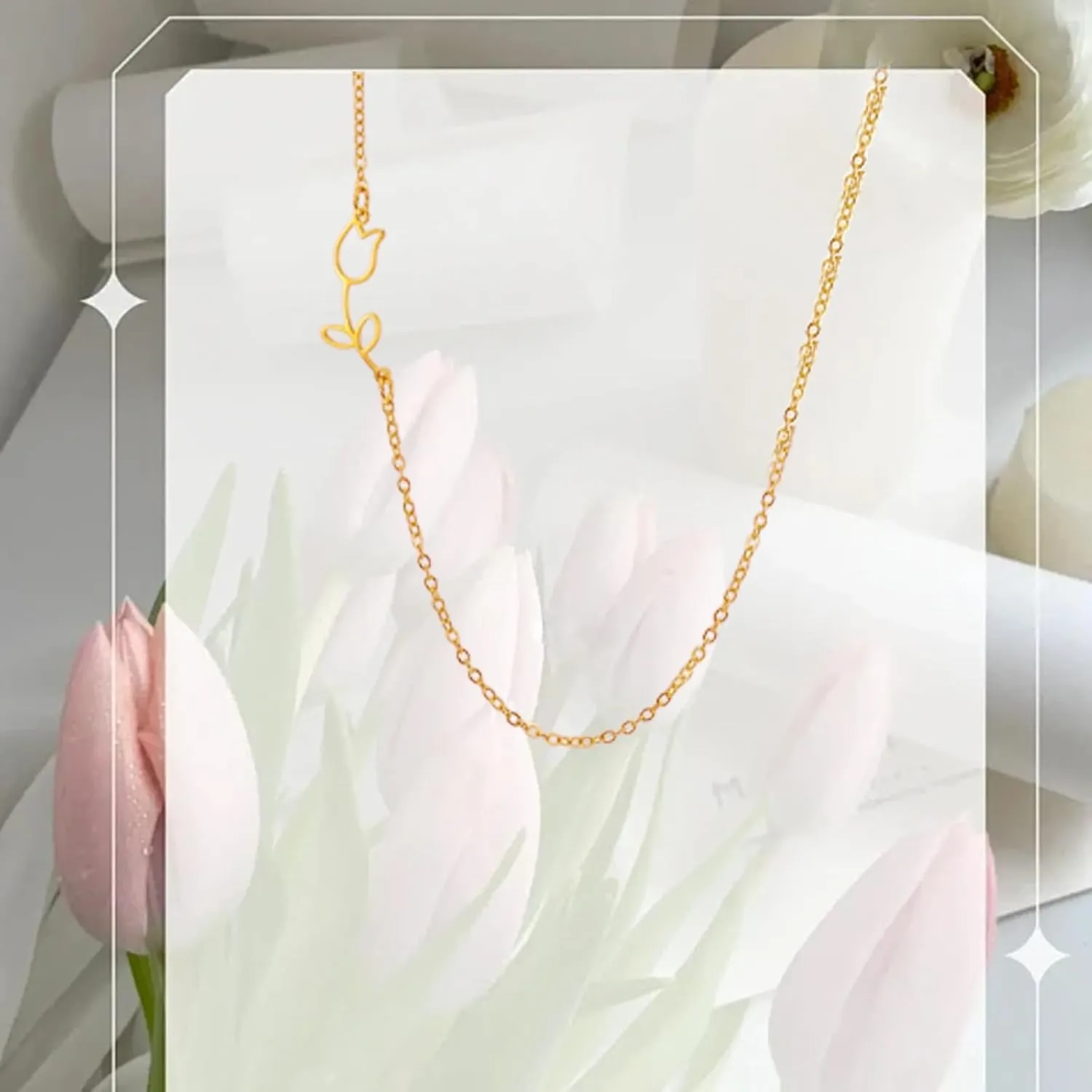 UNIFT Tulip Heart Necklace for Women Stainless Steel Dainty Elegant Opening Heart Tulip Flower Pendant Necklace Mother Tulip Lover Gift