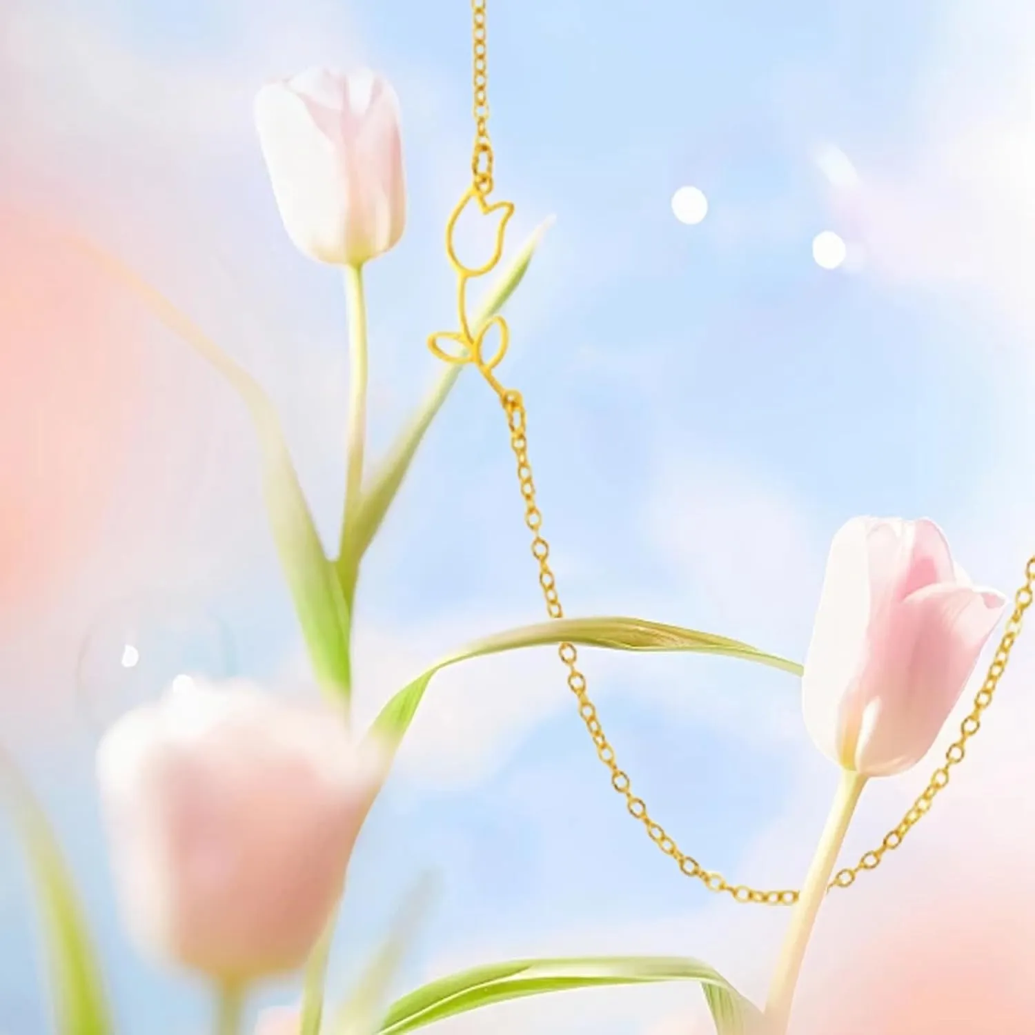UNIFT Tulip Heart Necklace for Women Stainless Steel Dainty Elegant Opening Heart Tulip Flower Pendant Necklace Mother Tulip Lover Gift