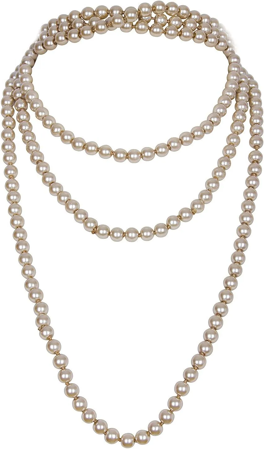 Vijiv 66" 8mm Glass Pearl 1920s Flapper Necklace Great Gatsby Accessories 6 Colors