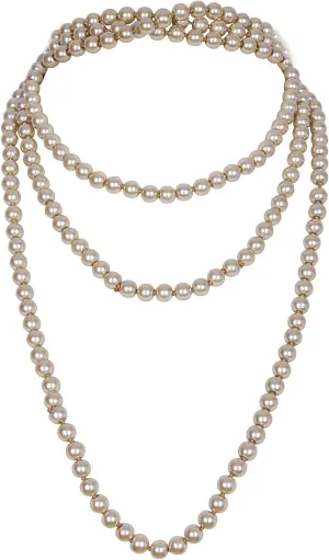 Vijiv 66" 8mm Glass Pearl 1920s Flapper Necklace Great Gatsby Accessories 6 Colors