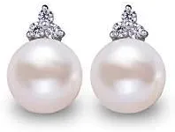 VIKI LYNN Pearl Earrings for Women 925 Sterling Silver 8-9mm Freshwater Pearl Stud with Cubic Zirconia Women's Jewelry Earrings Mother's Day Wedding Valentines Day Gifts for Women, Brides, Mom, Her