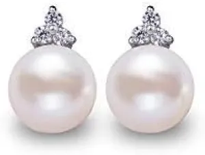 VIKI LYNN Pearl Earrings for Women 925 Sterling Silver 8-9mm Freshwater Pearl Stud with Cubic Zirconia Women's Jewelry Earrings Mother's Day Wedding Valentines Day Gifts for Women, Brides, Mom, Her