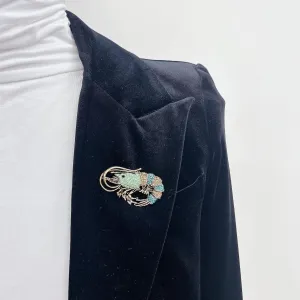 Vintage Blue Rhinestone Lobster Brooch Antique Pins for Women Men Statement Crystal Ocean Animal Brooches Creative Shrimp Lapel Pin Wedding Party Fashion Jewelry Hat Bag Clothes Backpack Badge