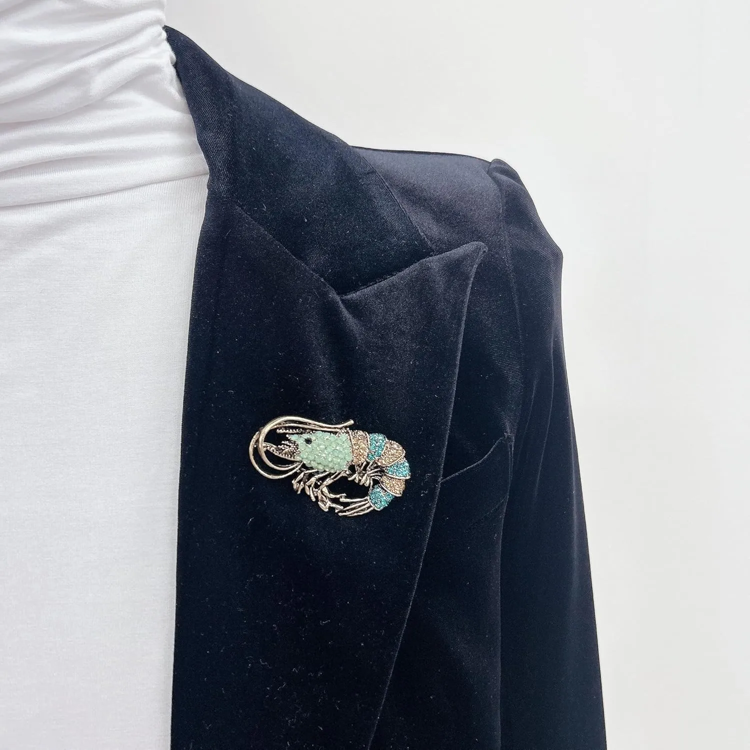 Vintage Blue Rhinestone Lobster Brooch Antique Pins for Women Men Statement Crystal Ocean Animal Brooches Creative Shrimp Lapel Pin Wedding Party Fashion Jewelry Hat Bag Clothes Backpack Badge