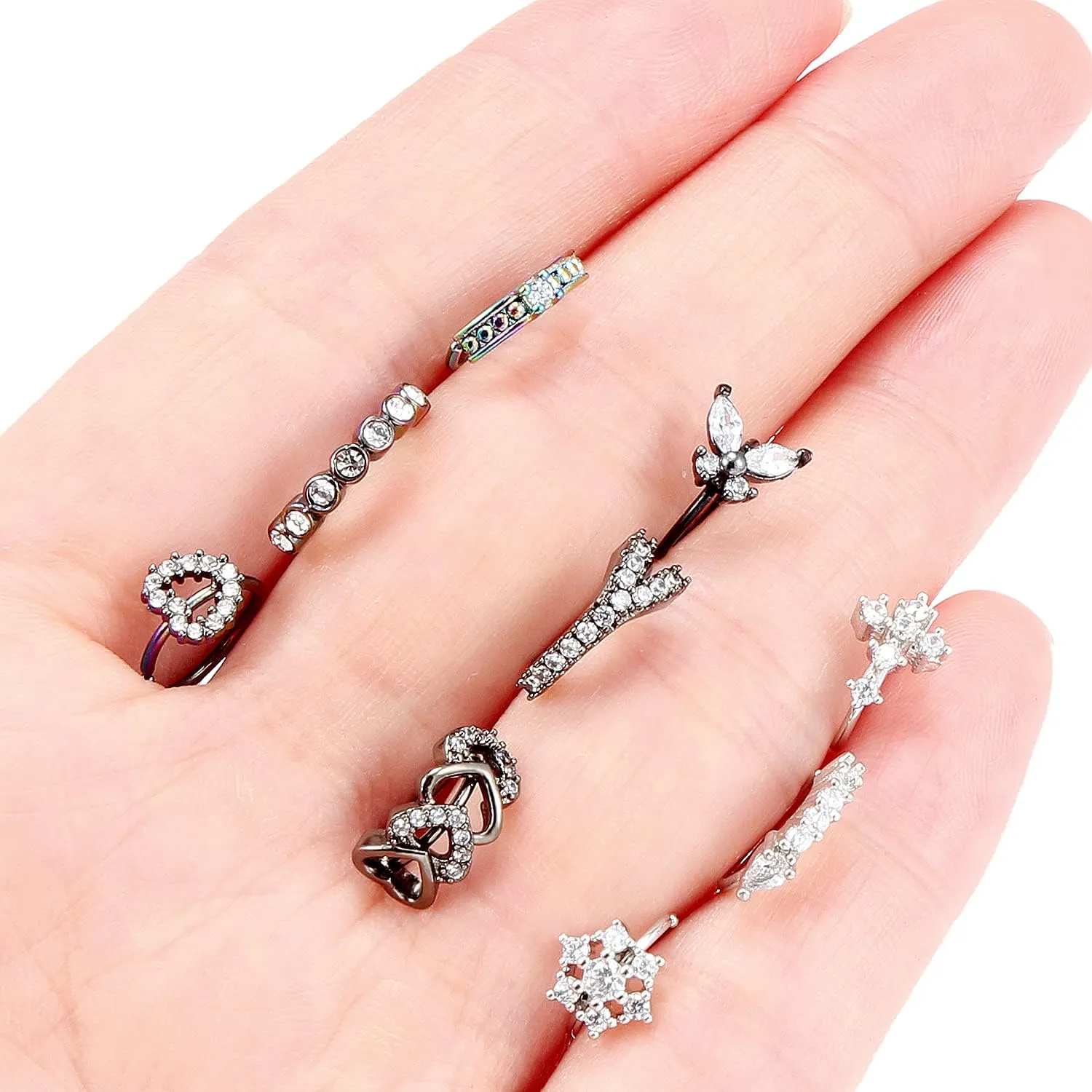 Vsnnsns 20G Nose Rings Hoops for Women 316L Stainless Surgical Steel Heart Butterfly Flower Cross Cubic Zirconia Nose Rings Hoops Piercing Jewelry for Women Men 20 Gauge Silver Black Rose Gold 8MM