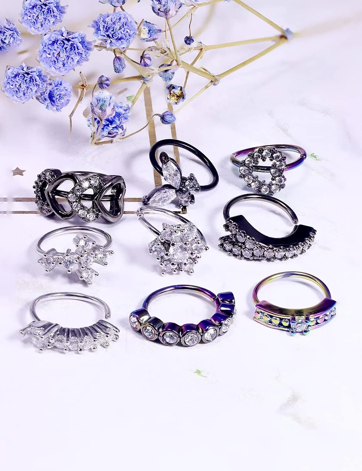 Vsnnsns 20G Nose Rings Hoops for Women 316L Stainless Surgical Steel Heart Butterfly Flower Cross Cubic Zirconia Nose Rings Hoops Piercing Jewelry for Women Men 20 Gauge Silver Black Rose Gold 8MM