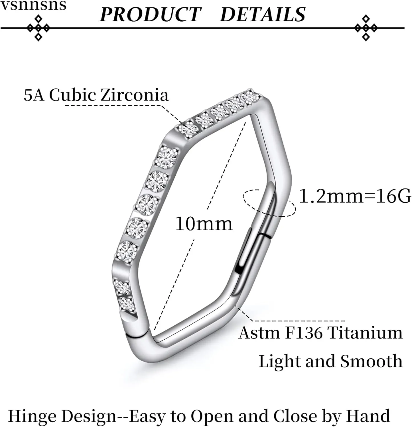 Vsnnsns Astm F136 Titanium Nose Rings Hoops 20G 18G 16G Tragus Daith Rook Helix Cartilage Conch Earrings Hoops Nose Rings Snake Bite Lip Rings Labret Piercing Jewelry Hoops For Women Men