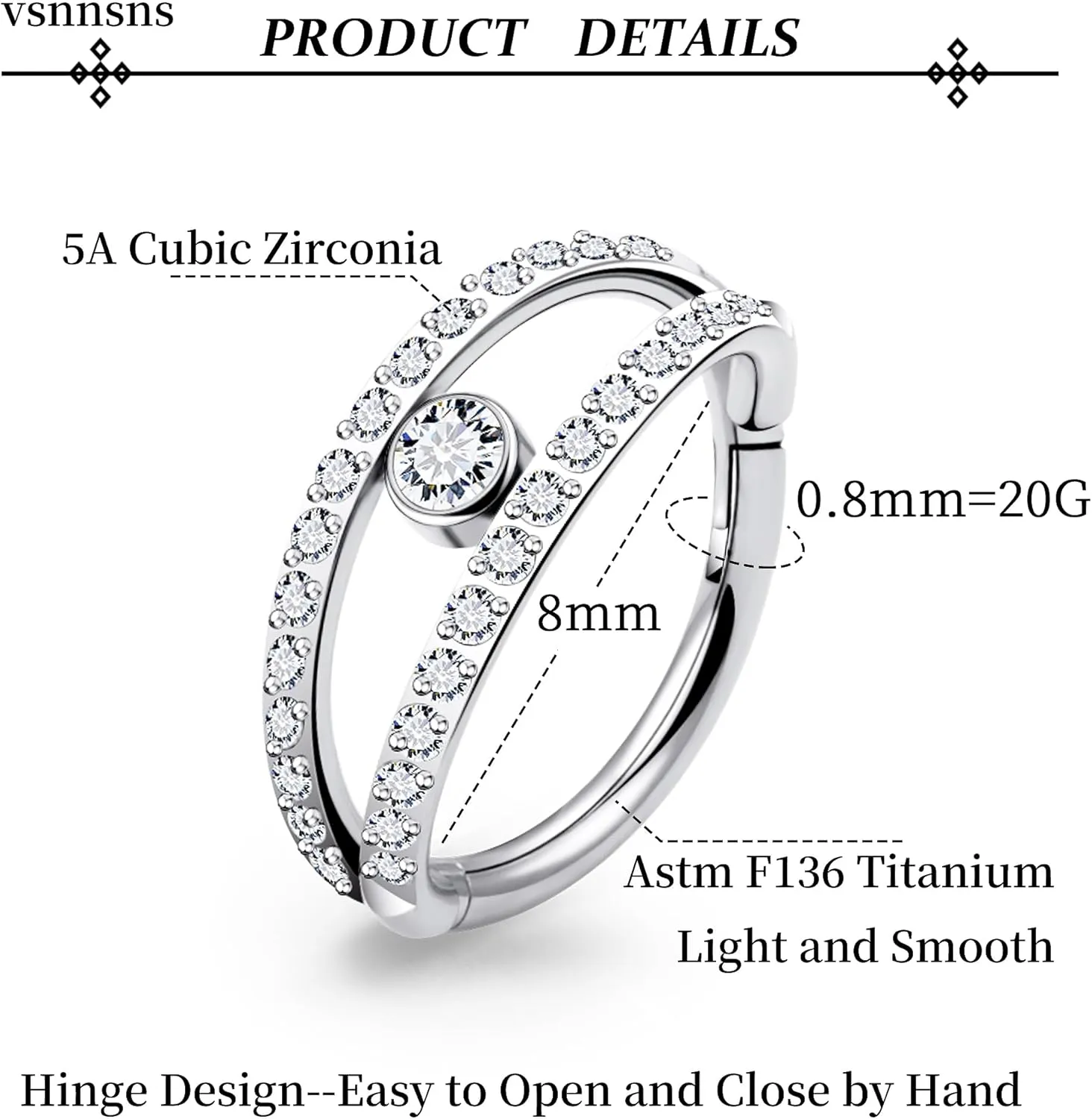 Vsnnsns G23 Titanium Double Nose Rings Hoops 20G 18G 16G Tragus Daith Rook Helix Cartilage Conch Earrings Hoops Nose Rings Snake Bite Lip Rings Labret Piercing Jewelry Hoops For Women Men