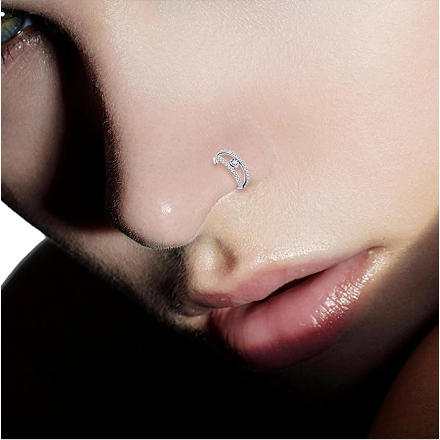 Vsnnsns G23 Titanium Double Nose Rings Hoops 20G 18G 16G Tragus Daith Rook Helix Cartilage Conch Earrings Hoops Nose Rings Snake Bite Lip Rings Labret Piercing Jewelry Hoops For Women Men