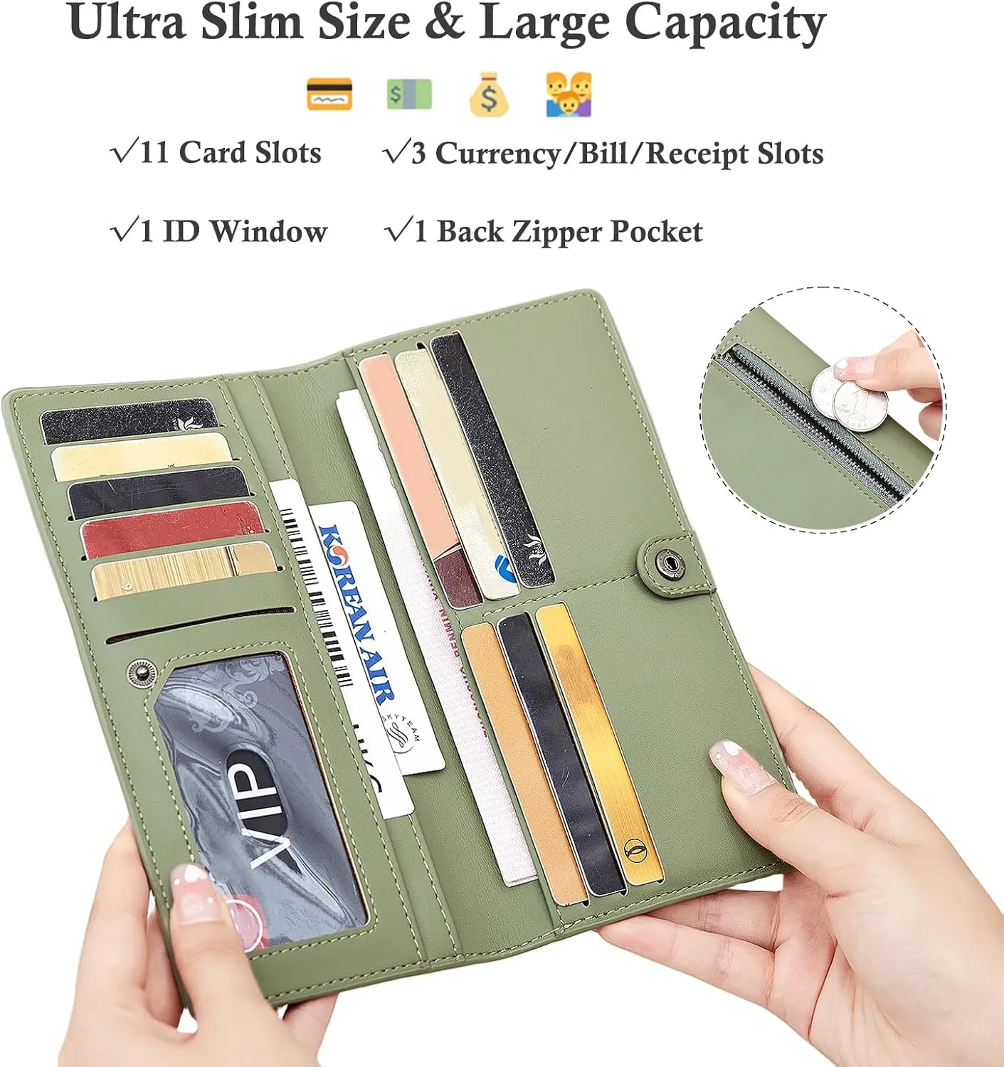Wallets for Women Slim Thin Soft Leather RFID Blocking Credit Card Holder Bifold Long Ladies Wallet Clutch