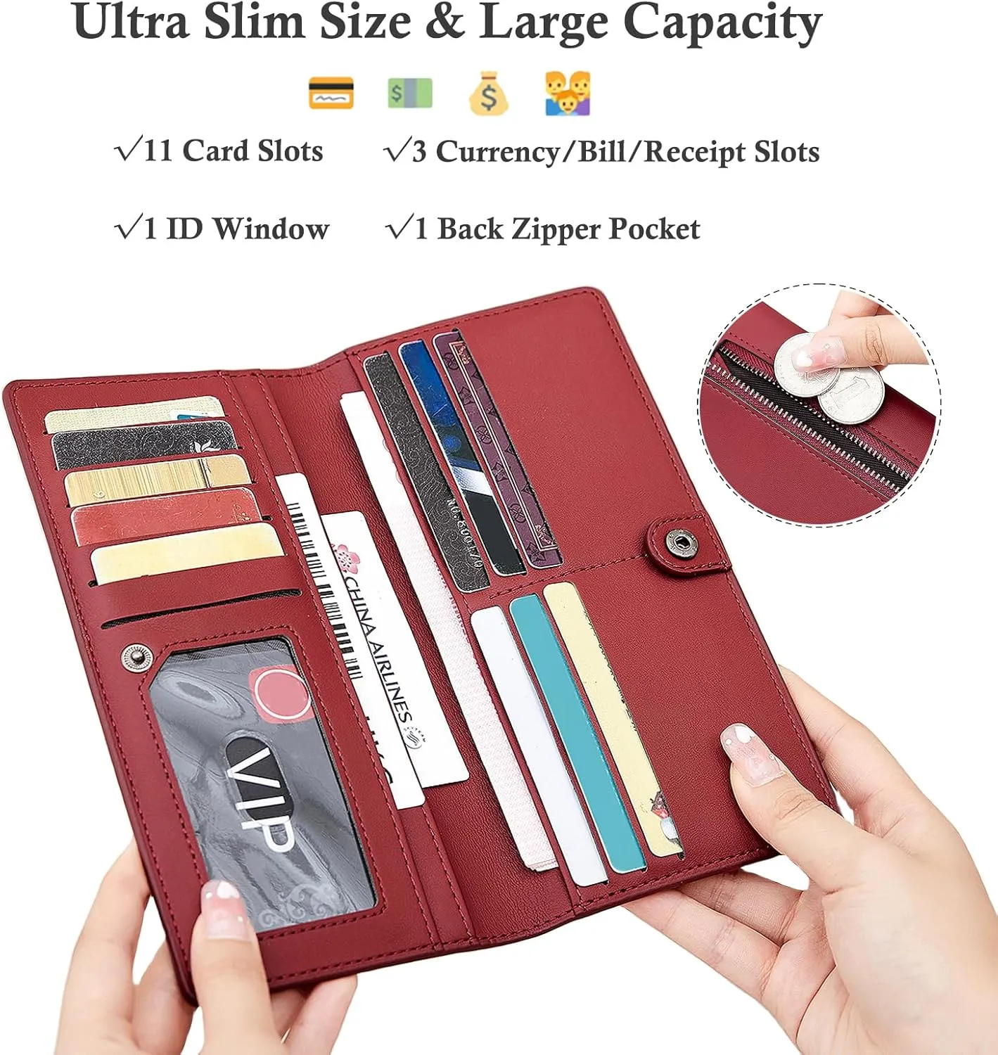 Wallets for Women Slim Thin Soft Leather RFID Blocking Credit Card Holder Bifold Long Ladies Wallet Clutch