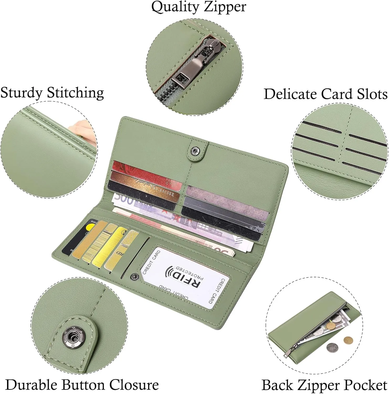 Wallets for Women Slim Thin Soft Leather RFID Blocking Credit Card Holder Bifold Long Ladies Wallet Clutch