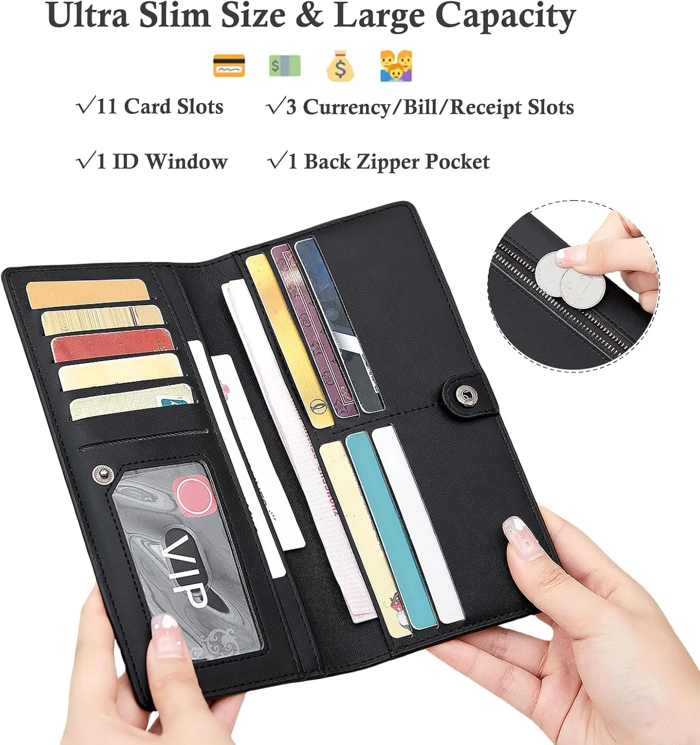 Wallets for Women Slim Thin Soft Leather RFID Blocking Credit Card Holder Bifold Long Ladies Wallet Clutch