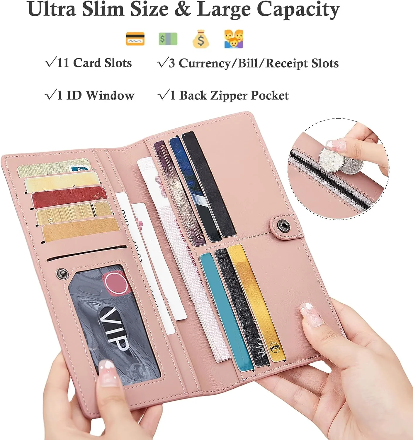 Wallets for Women Slim Thin Soft Leather RFID Blocking Credit Card Holder Bifold Long Ladies Wallet Clutch