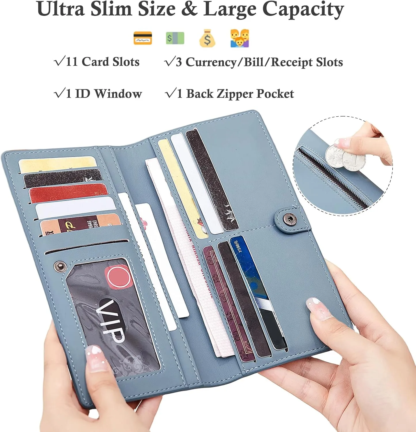 Wallets for Women Slim Thin Soft Leather RFID Blocking Credit Card Holder Bifold Long Ladies Wallet Clutch