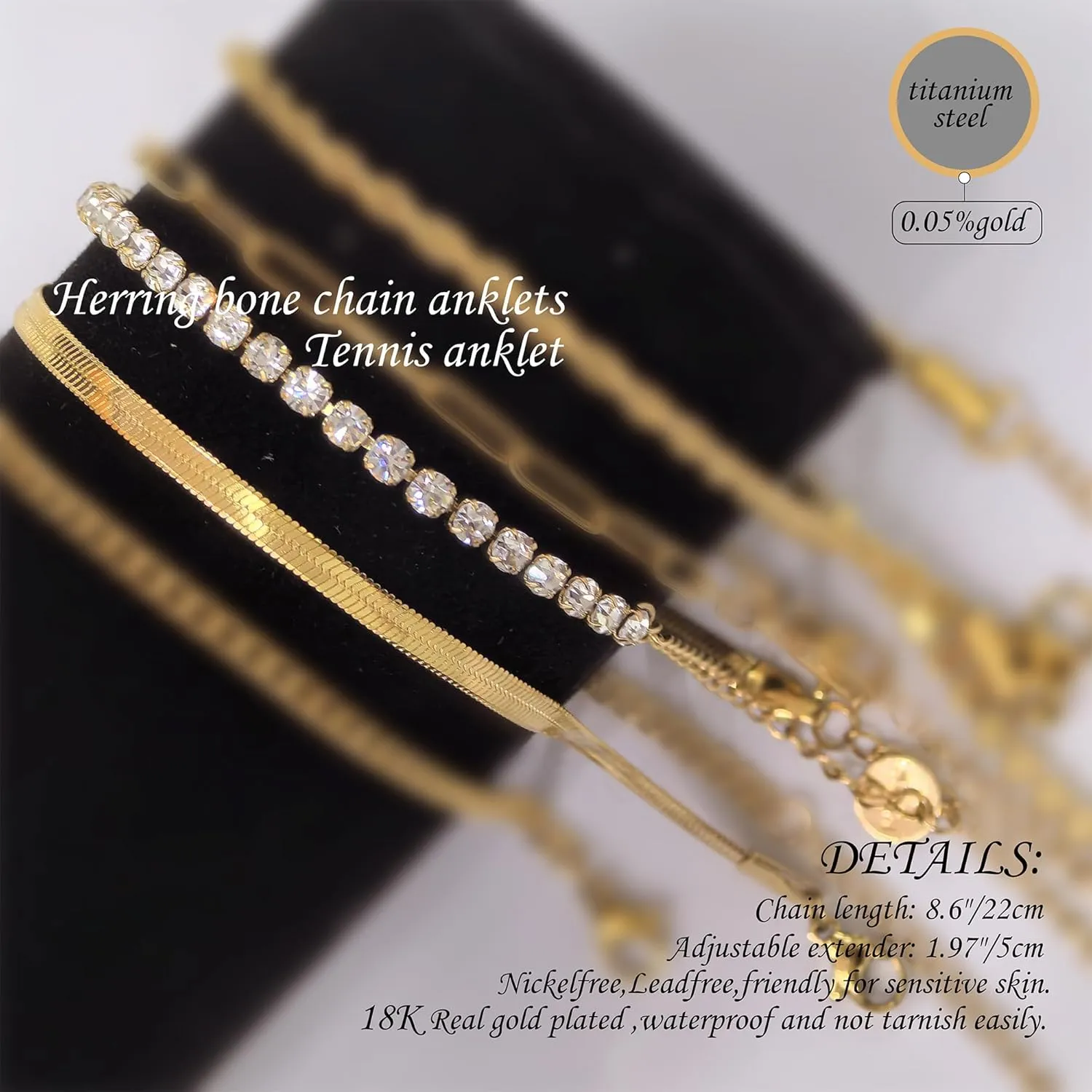 Waterproof Gold Ankle Bracelets for Women - Dainty 18K Gold Plated Anklets Butterfly Tennis Herringbone Cuban Link Chain Cute Anklets Autumn Beach Nightclub Jewelry Gift for Women Teen