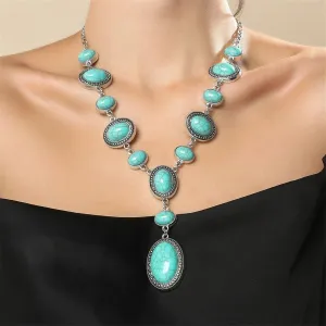 WCRAZYE Western Necklaces for Women Cowgirl Cowboy Pendant Necklace Vintage Multi Layered Chain Turquoise Stone Flower Cross Pendant Necklace Boho Turquoise Necklace Jewelry (Teardorp Y)