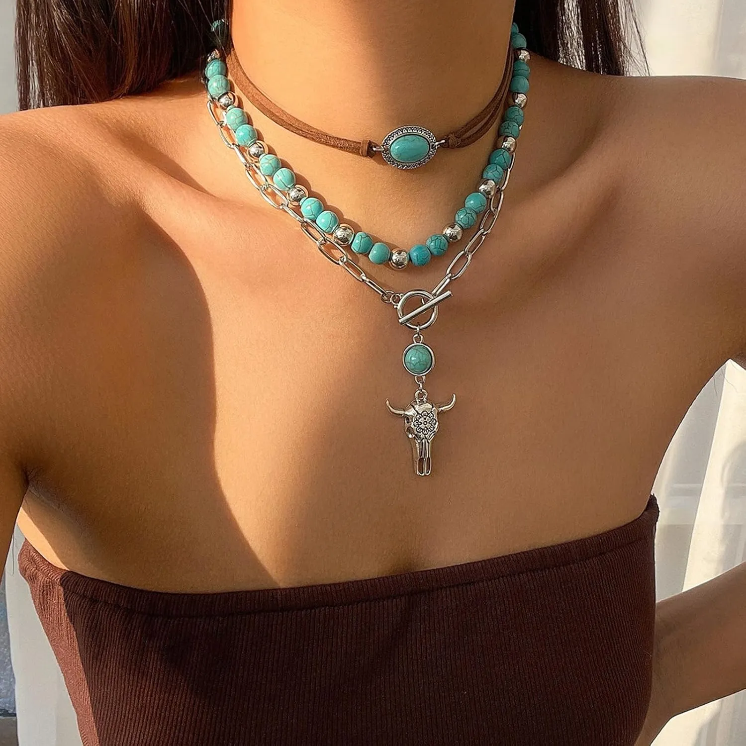 Western Necklaces for Women Turquoise Vintage Western Necklace Country Concert Cowgirl Necklace Turquoise Jewelry