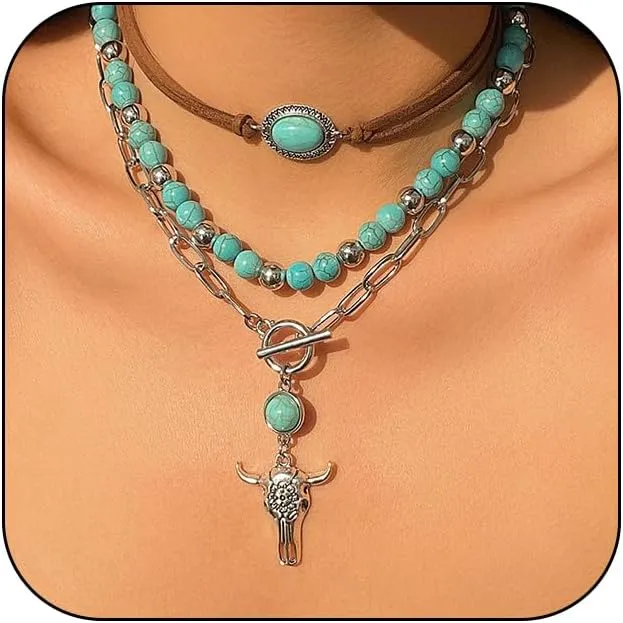 Western Necklaces for Women Turquoise Vintage Western Necklace Country Concert Cowgirl Necklace Turquoise Jewelry
