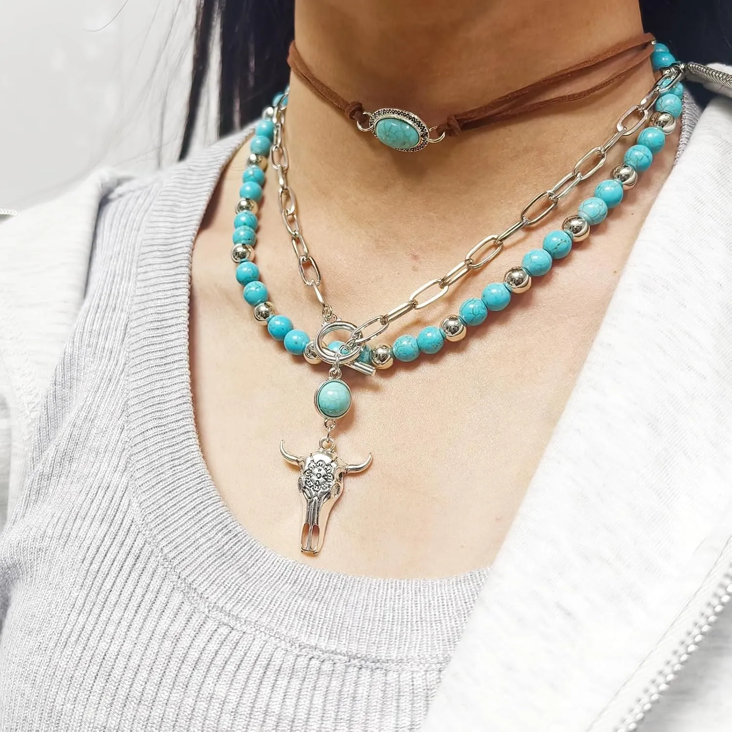 Western Necklaces for Women Turquoise Vintage Western Necklace Country Concert Cowgirl Necklace Turquoise Jewelry