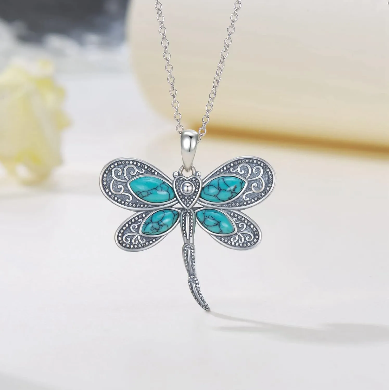 Western Turquoise Necklace 925 Sterling Silver Turquoise Cross/Dragonfly/Cow Tap/Butterfly/Hummingbird/Snake/Horseshoe Pendant Necklaces Turquoise Jewelry Gifts for Women Men