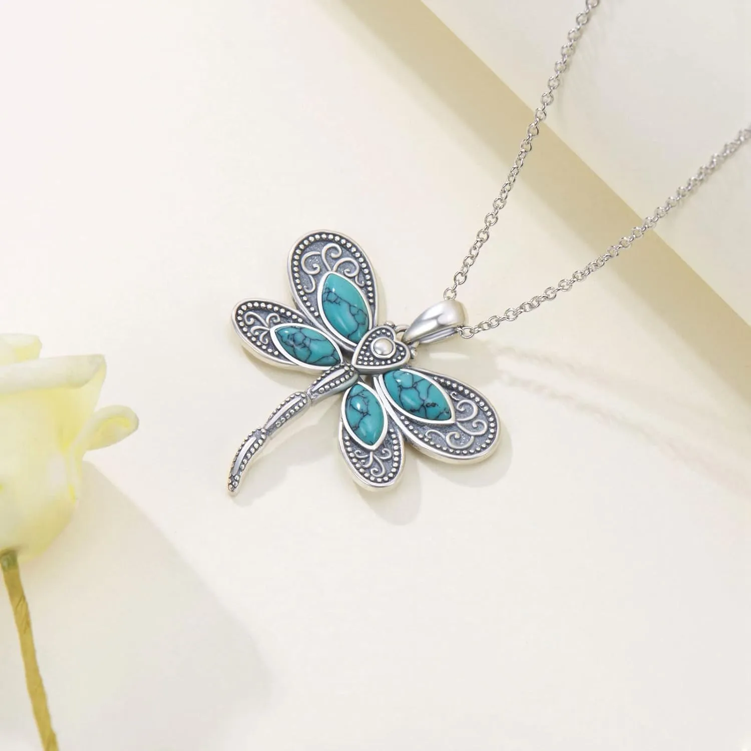 Western Turquoise Necklace 925 Sterling Silver Turquoise Cross/Dragonfly/Cow Tap/Butterfly/Hummingbird/Snake/Horseshoe Pendant Necklaces Turquoise Jewelry Gifts for Women Men