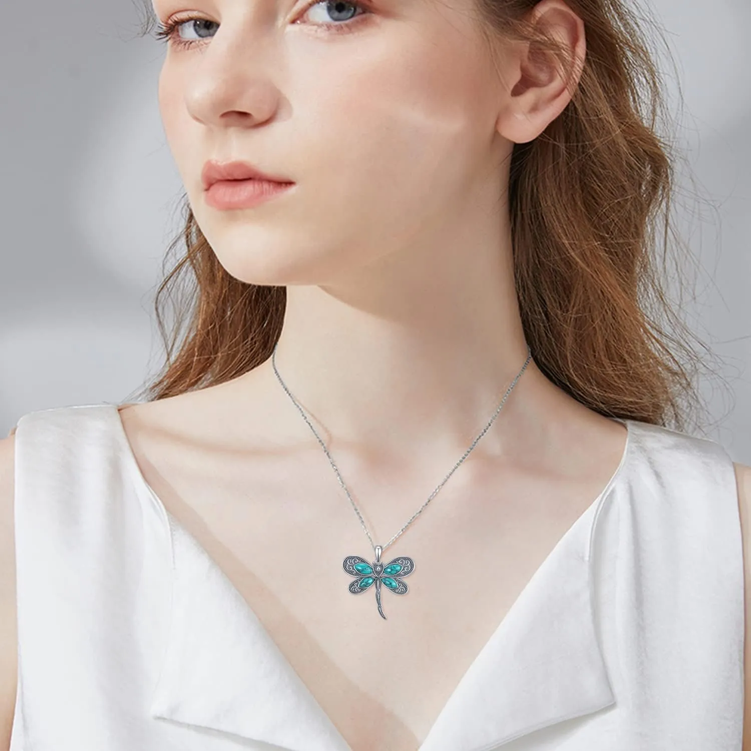 Western Turquoise Necklace 925 Sterling Silver Turquoise Cross/Dragonfly/Cow Tap/Butterfly/Hummingbird/Snake/Horseshoe Pendant Necklaces Turquoise Jewelry Gifts for Women Men