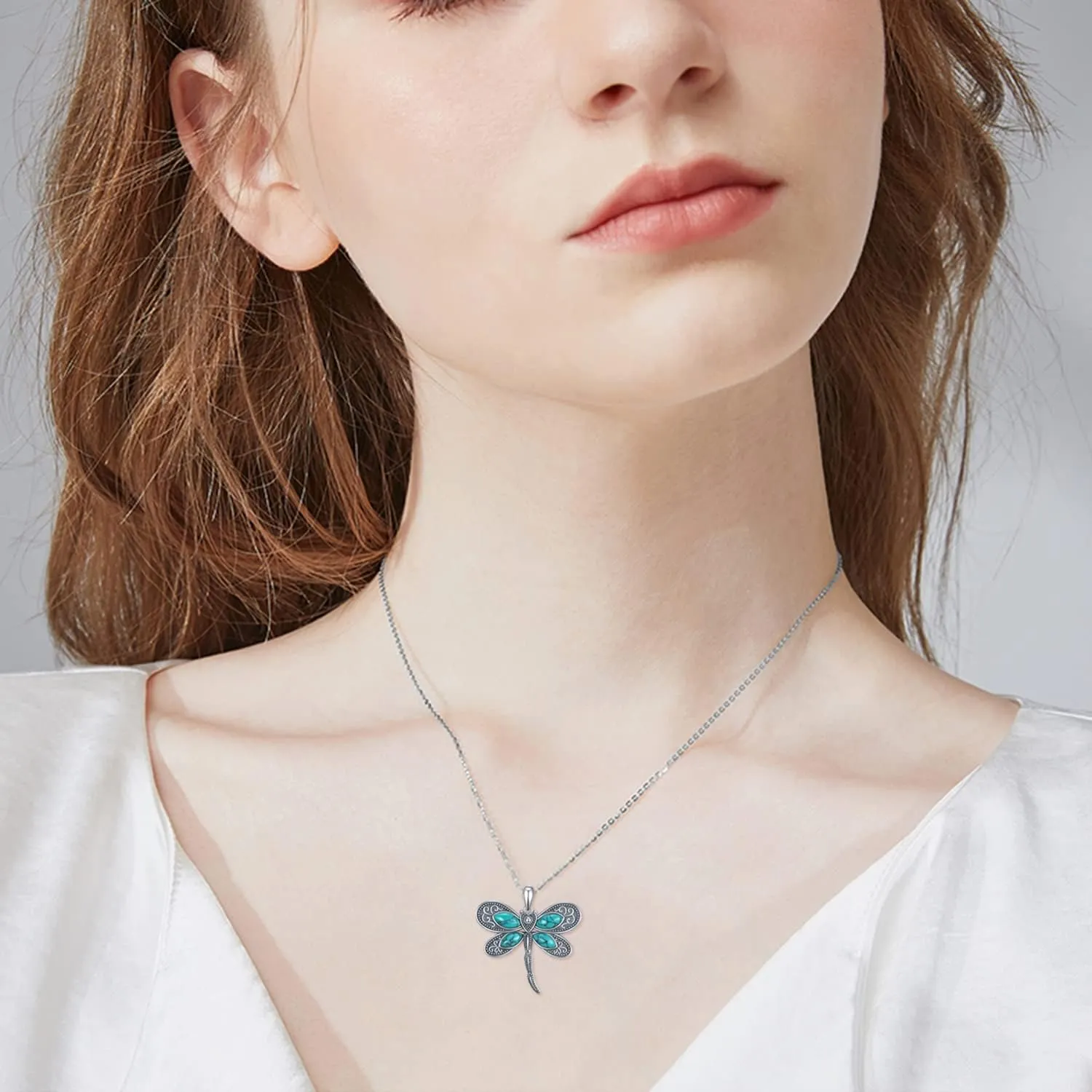Western Turquoise Necklace 925 Sterling Silver Turquoise Cross/Dragonfly/Cow Tap/Butterfly/Hummingbird/Snake/Horseshoe Pendant Necklaces Turquoise Jewelry Gifts for Women Men