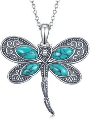 Western Turquoise Necklace 925 Sterling Silver Turquoise Cross/Dragonfly/Cow Tap/Butterfly/Hummingbird/Snake/Horseshoe Pendant Necklaces Turquoise Jewelry Gifts for Women Men