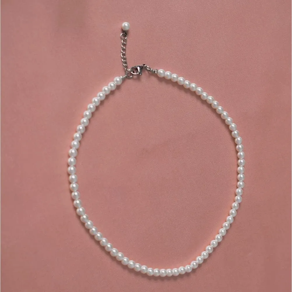 White Faux Hand Glass Imitation Pearls Necklace Earring Bracelet Jewelry 3 Set for Women and Girls